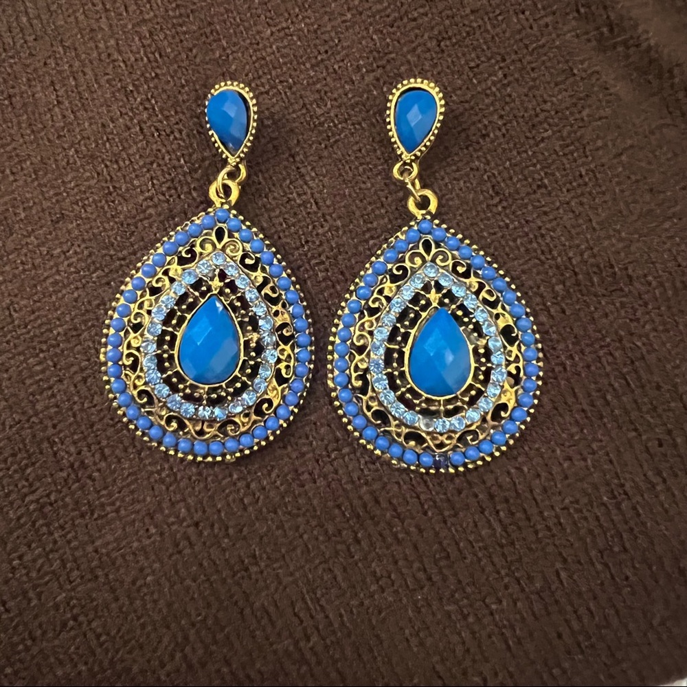 Blue teardrop Dangle Earrings Small